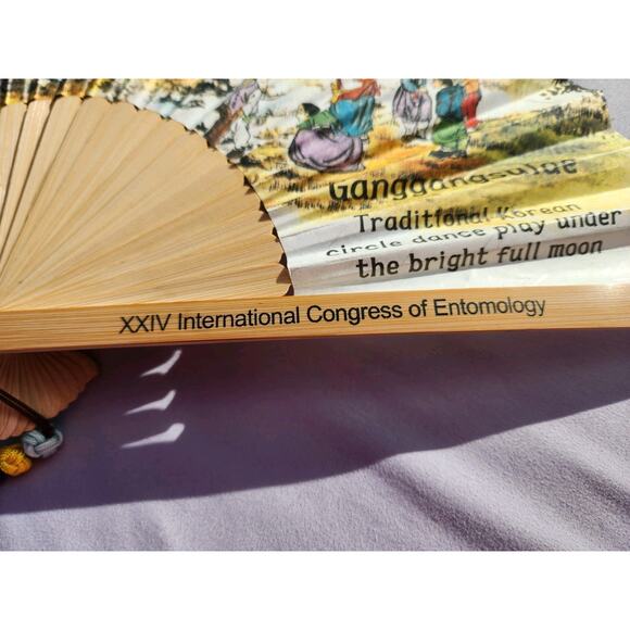 Korean Mulberry Paper Bamboo Hanji Hand Fan Congress Of Entomology GANGGANGSULAE - Picture 4 of 12